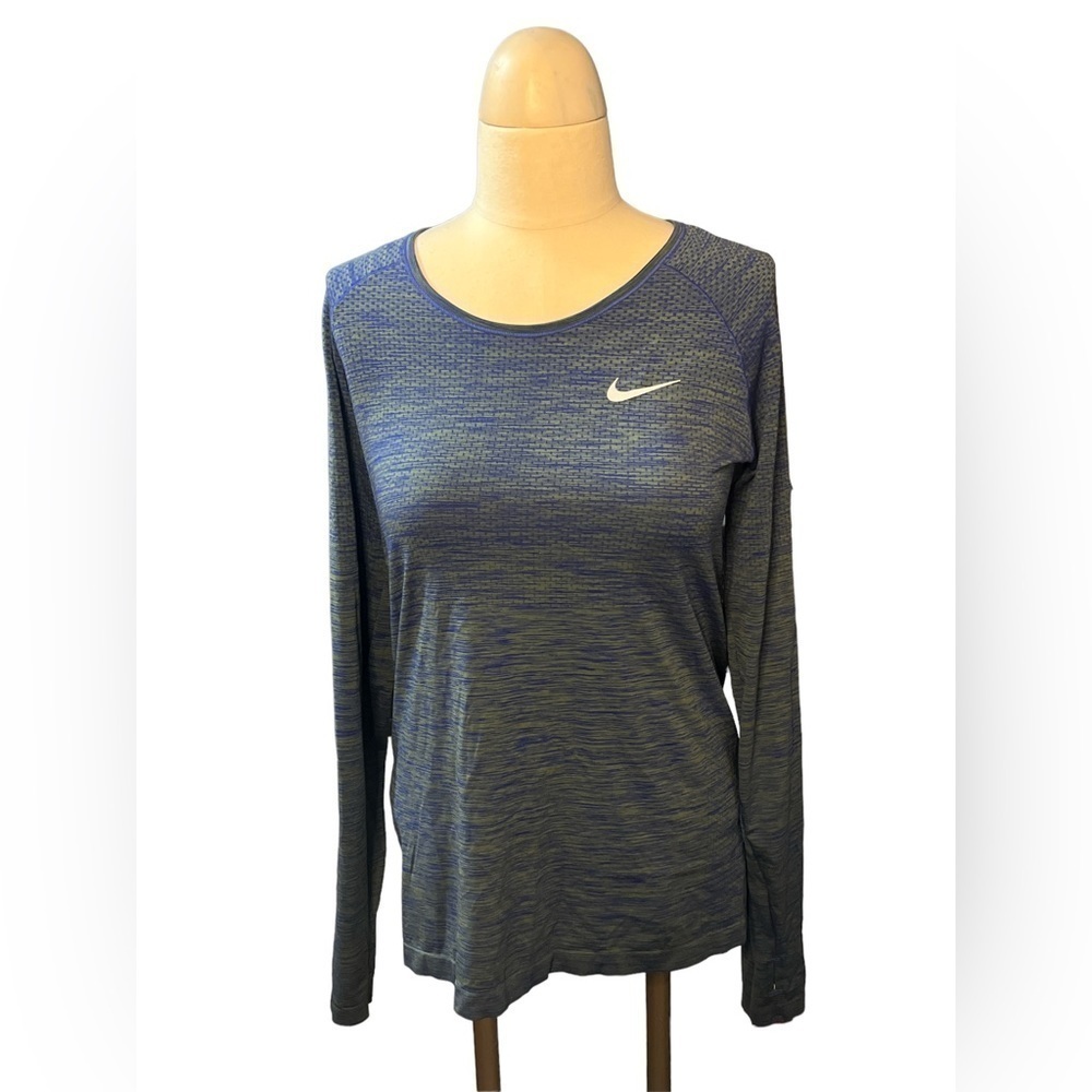 NIKE Blue Green Mesh Long Sleeve Dri-Fit Top Size Large